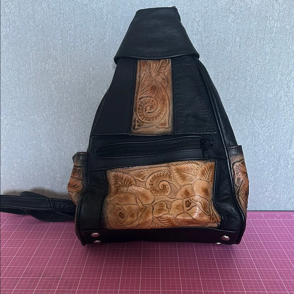 Stylish Black and Brown Backpack with Leather Accents